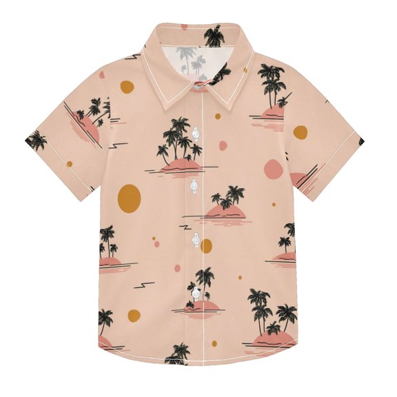 Boys Button-Down Shirt Short Sleeve Shirt Tops for 3Y Palm Trees and Suns Pattern
