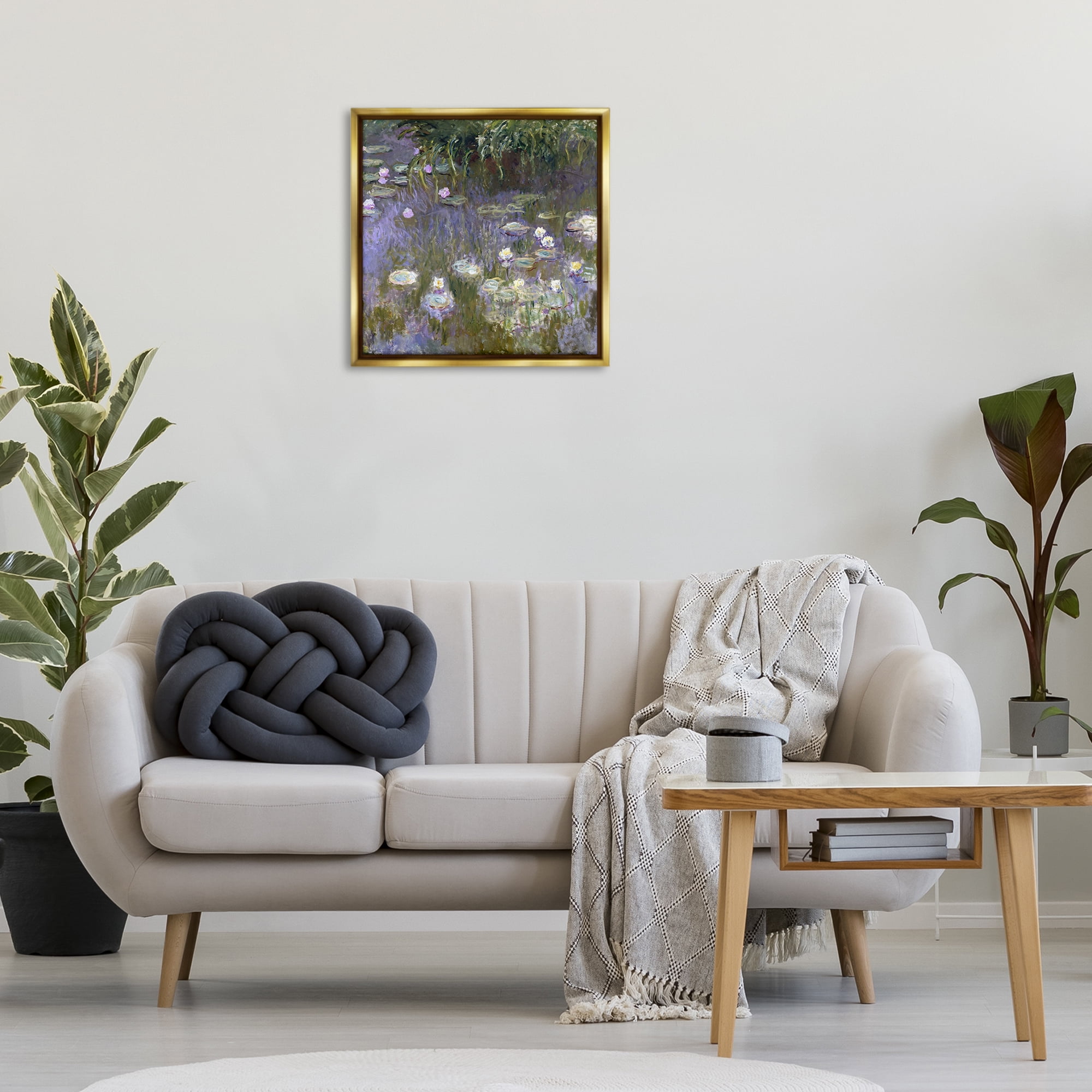 Stupell Industries Classical Water Lilies Monet Landscape & Nature Painting Gold Floater Framed Canvas Art Print Wall Art, 25 x 25