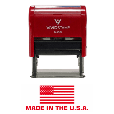 Vivid Stamp MADE IN THE USA (FLAG) Self Inking Rubber Stamp (Red Ink) - Medium