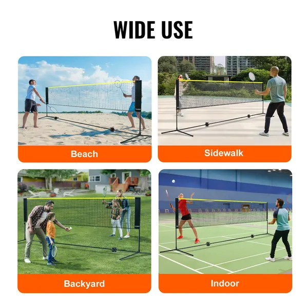 Adjustable Height Badminton Volleyball Tennis Net 14ft Wide Foldable Portable Easy Setup with Poles Stand Carry Bag for Kids Backyard Indoor Outdoor Sports
