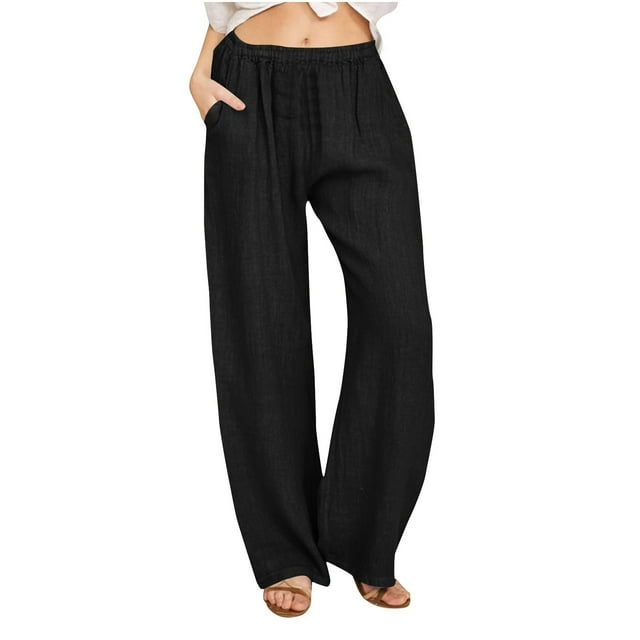 FNFYFH Clearance Women's Plus Size Soft Linen Pants Loose Fit High Waist