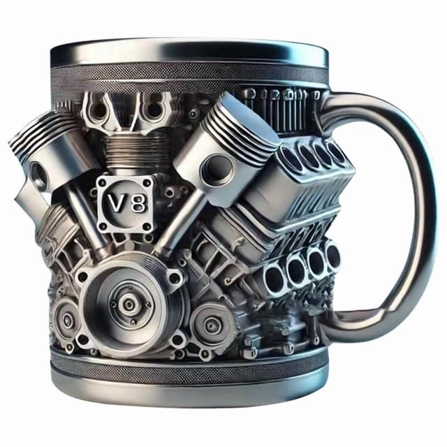de Café Acero Inoxidable con Motor V8, Asa Aislante para Amantes los Coches.