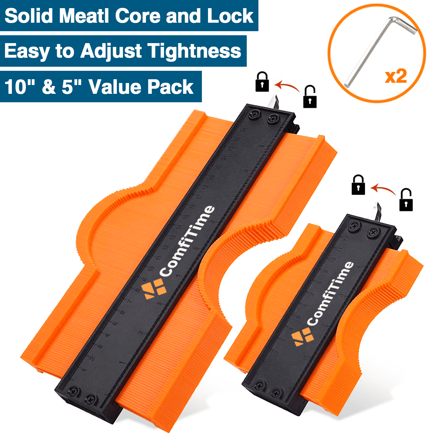 DIY 2-Pack Contour Gauge with Lock-Wider Version Profile Plastic Contour Shape Duplicate Tracing Template Tools Copy Irregular Shapes Measuring for Corners and Contoured 5 inch 10 inch with Lock 