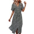 thumbnail image 4 of PENGXIANG Femmes Imprimé Floral en Vrac Chemise Robe Mode Plage Manches Courtes V Cou Casual Été Boho Midi Robe Vêtements, 4 of 10