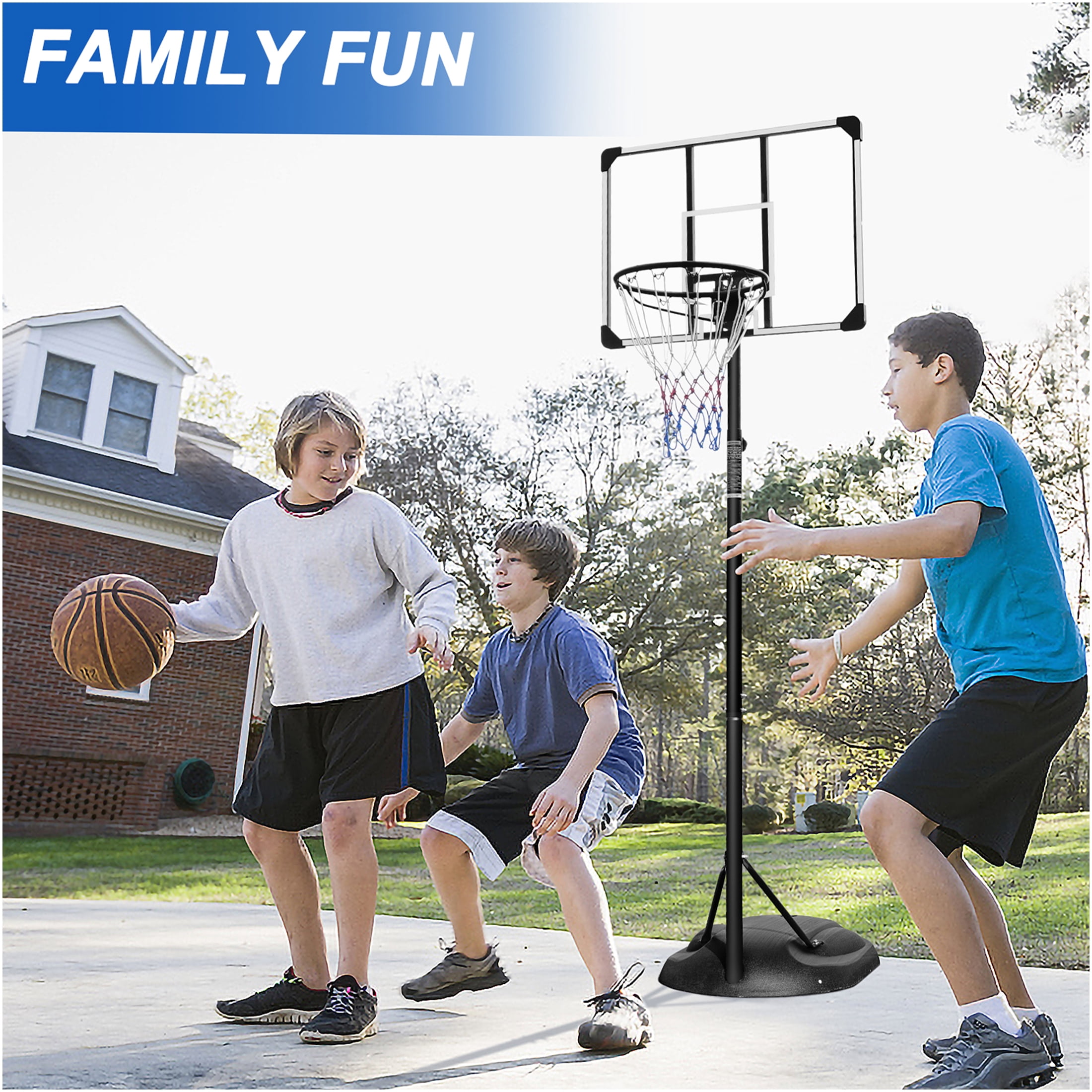 JERFIT 7.5-9.2ft Adjustable Height Portable Basketball Hoop System with 32" Backboard, All-Weather Base for Indoor Outdoor Play for Youth & Adults, Black/White