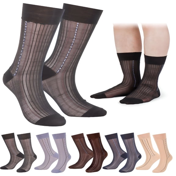 TELOLY Men's Ultra Thin Silk Dress Socks, Sheer Nylon Crew Socks for Business & Formal Wear, Breathable Summer Dress Sox, Coffee