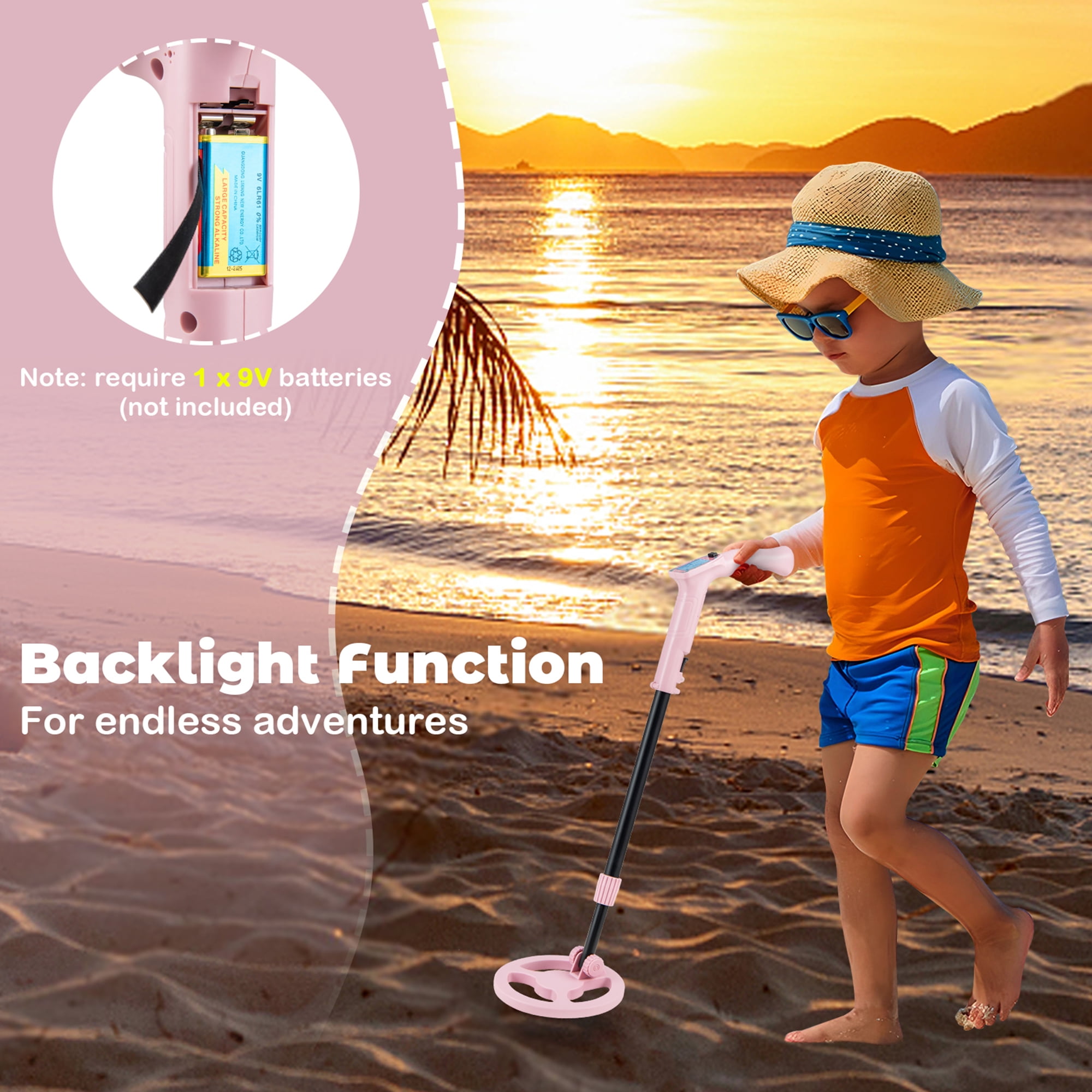Gymax 24.5''-33.5'' Metal Detector for Kids with LCD Display IP68 Waterproof Pink