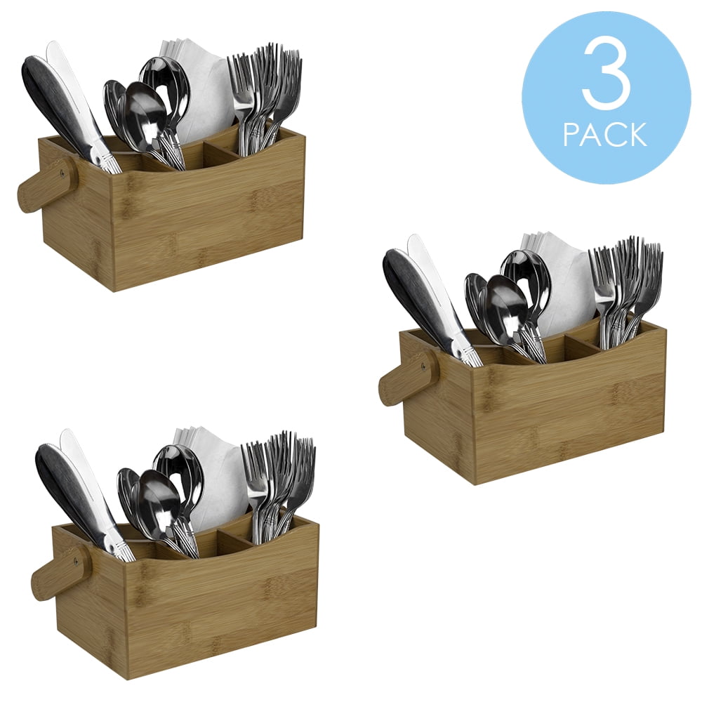4 Compartment Bamboo Flatware Caddy, Natural