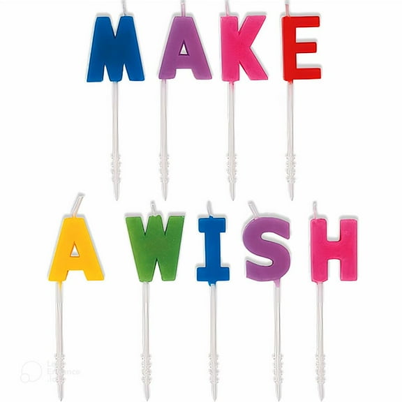 Rainbow"Make a Wish" Letter Pick Birthday Candles, 9ct