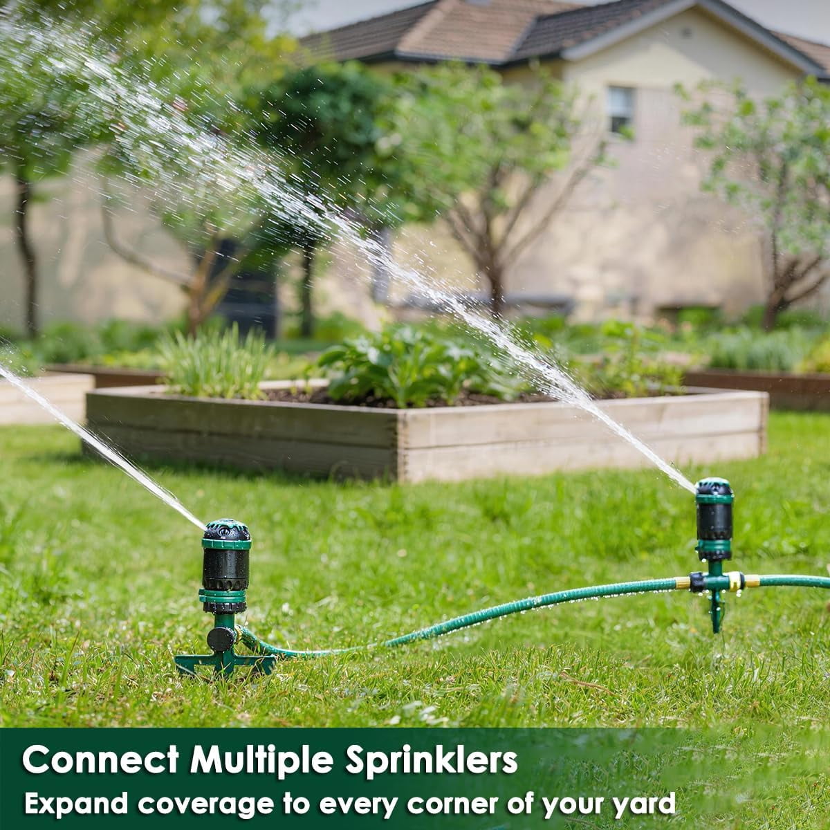 FANHAO Heavy Duty Gear Drive Lawn Sprinkler for Garden Irrigation with Spike Base, 5 Spray Patterns, 360° Rotating Water Sprinkler,
