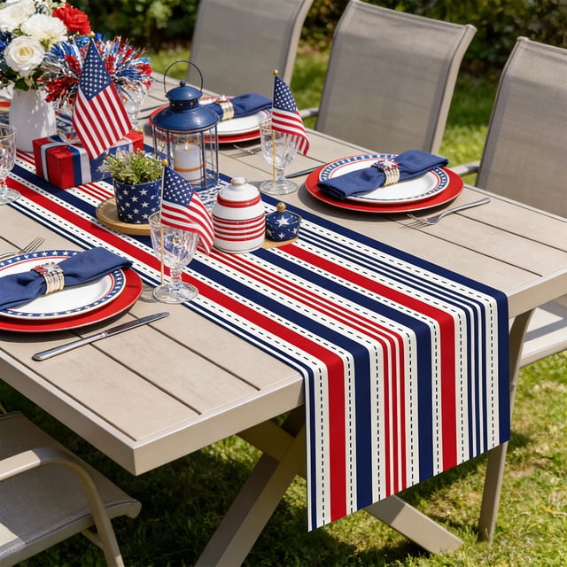 Linnome Independence Day Polyester Table Runner with Star Pattern for Holiday Party Decor 72x13in Multicolor