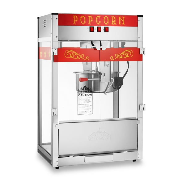 Olde Midway Commercial Popcorn Machine, Bar Style Popper with 16 Ounce Kettle, Red