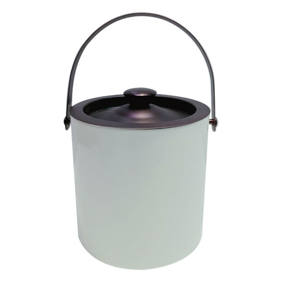 Double Wall Stainless Steel 1.5 QT Ice Bucket With Lid, Keeps Ice Cold & Dry, Home Bar, Chilling Beer, Champagne, Wine Bottle, White 1.5 QT Ice Bucket with Oil Rubbed Bronze Arch Handle and lid.
