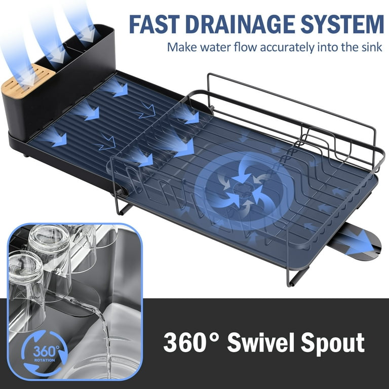 BOBELA Dish Drying Rack,Dish Rack with Utensil Holder,360°Removable Drainboard and Dish Drying Mat,Dish Rack with Drainboard for Kitchen Counter