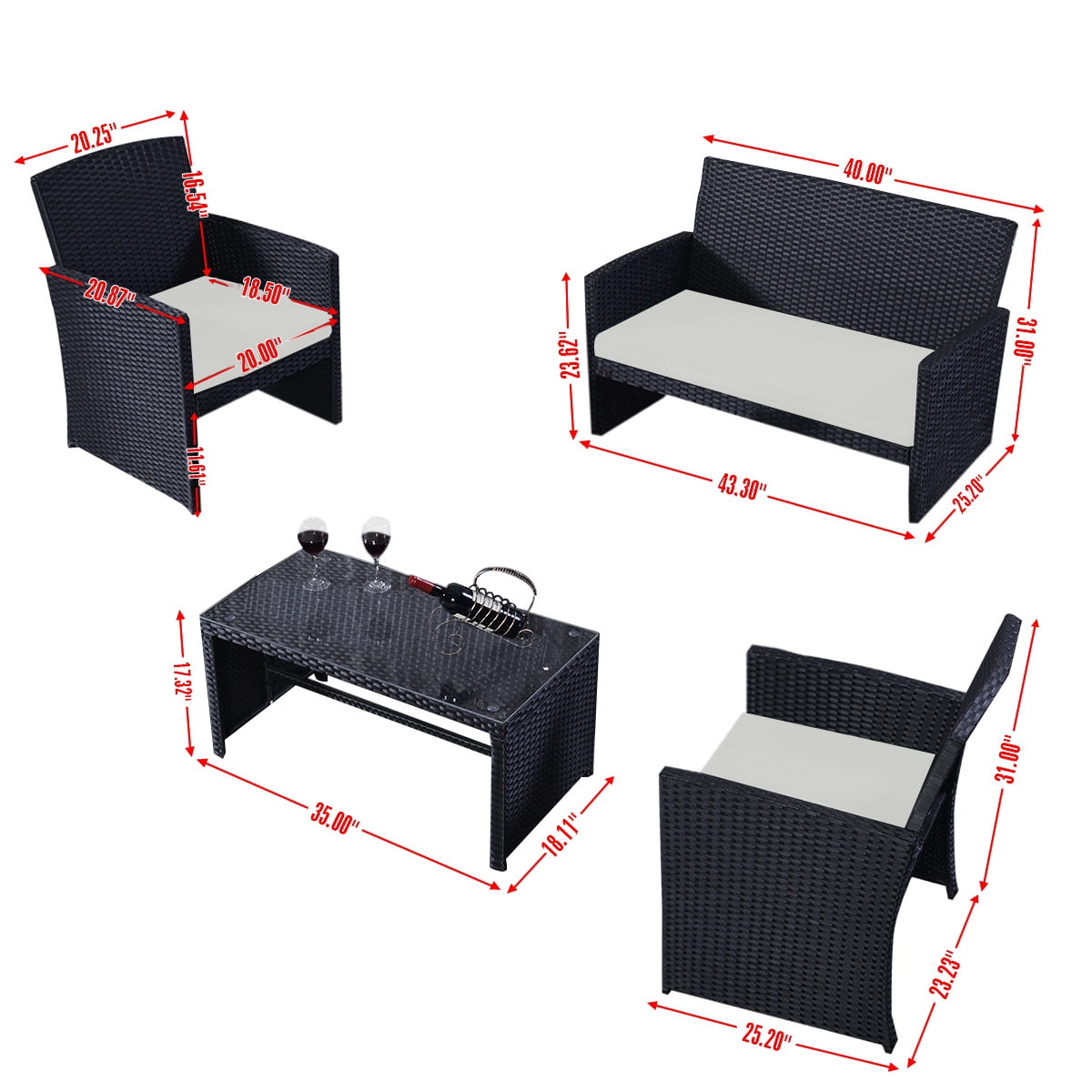 Goplus 4 Pc Rattan Patio Furniture Set Garden Lawn Sofa Wicker Goplus 4 Pc Rattan Patio Furniture Set Garden Lawn Sofa Wicker Cushioned Seat Black Com