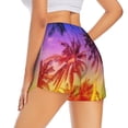 thumbnail image 3 of Xecao's Palm Trees at Sunset for a double-layer running short for women, perfect for gym, tennis, and more, featuring a convenient pocket., 3 of 9
