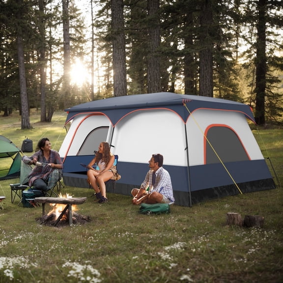 Resenkos Tent Camping Tents, 8-10 Person Camping Tent with Double Rooms and 2 Doors-Navy
