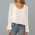 thumbnail image 2 of aidice Shirts for Women Casual Round Neck Long Sleeve Drawstring Button up Fitting Trendy Crop Tops, 2 of 6