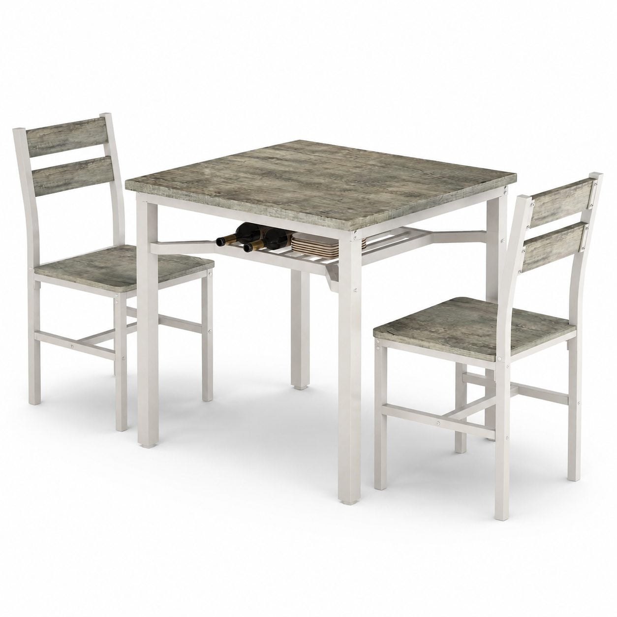 2-Seat 3-Piece Square Dining Table Set Small Wooden Kitchen Table with Storage Farmhouse Dinette for Dining Room Breakfast Nook Apartment Small Space