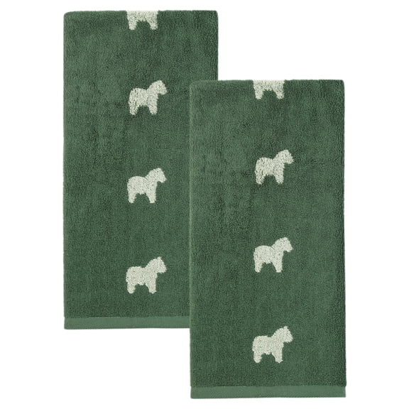 Unique Bargains 2Pcs Pure Cotton Cute Animal Soft Quick Dry Towels Green 28" x 13"