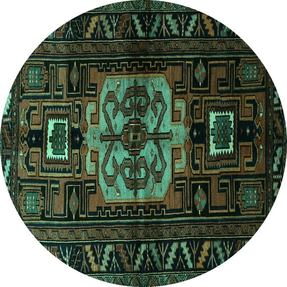 Ahgly Company Indoor Round Persian Turquoise Blue Traditional Area Rugs, 7' Round