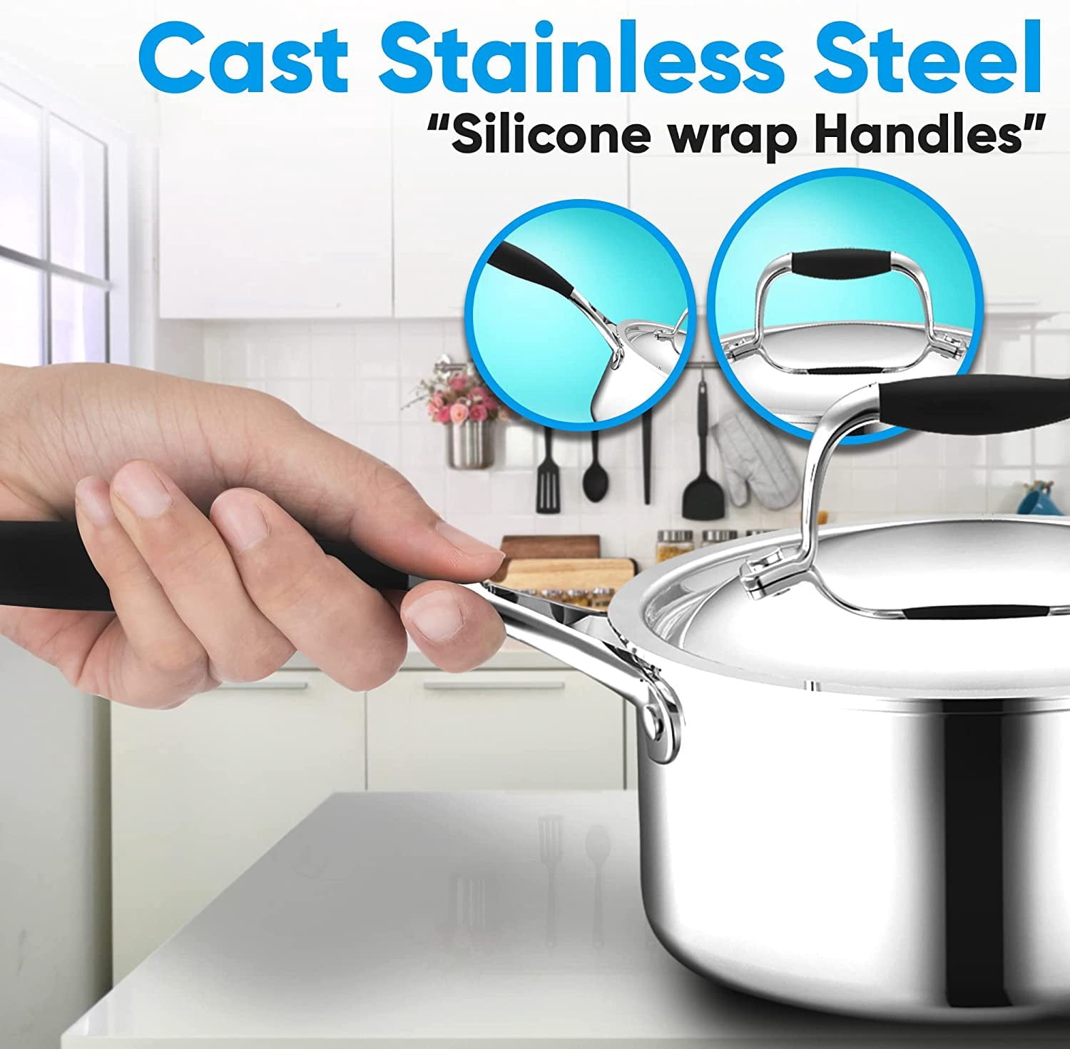 NutriChef 1.5-Quart Saucepan W/ Lid Stainless Steel Stain-Resistant Sauce Pot W/ Satin Interior