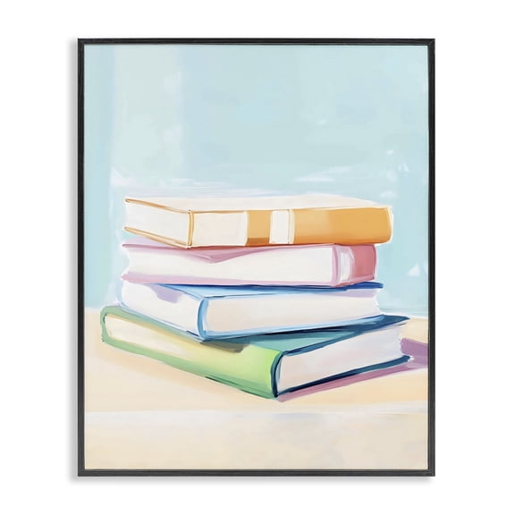 Stupell Industries Pastel Reader's Book Stack Black Framed Giclee Art, design by The Prints Vibe