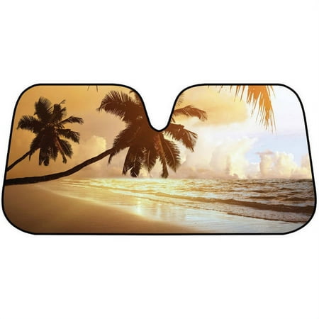 BDK Golden Sunset Sunshade  Peaceful Calming Sunset  Folding Accordion for Cars SUV & Vans