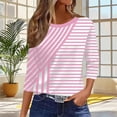 thumbnail image 2 of Lmueinov 3/4 Length Sleeve Womens Tops Geometric Printed Crew Neck Tunic Loose Fit Casual Blouses Striped Trendy T Shirt for Summer Fall Daily Wear, 2 of 6