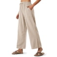 thumbnail image 3 of Pxxlle Plus Size Women's Cotton Linen Pants with Pockets Casual Wide Leg Summer Vacation Trousers Loose Solid Elastic Waisted Drawstring Pant Beige L, 3 of 9