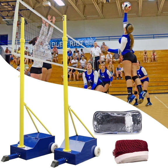 Volleyball Net Systems,Heavy Duty Indoor/Outdoor Volleyball Net Height Adjustable, Portable Volleyball Poles with Anti-Sag System(1 Volleyball Net   1 Badminton Net)