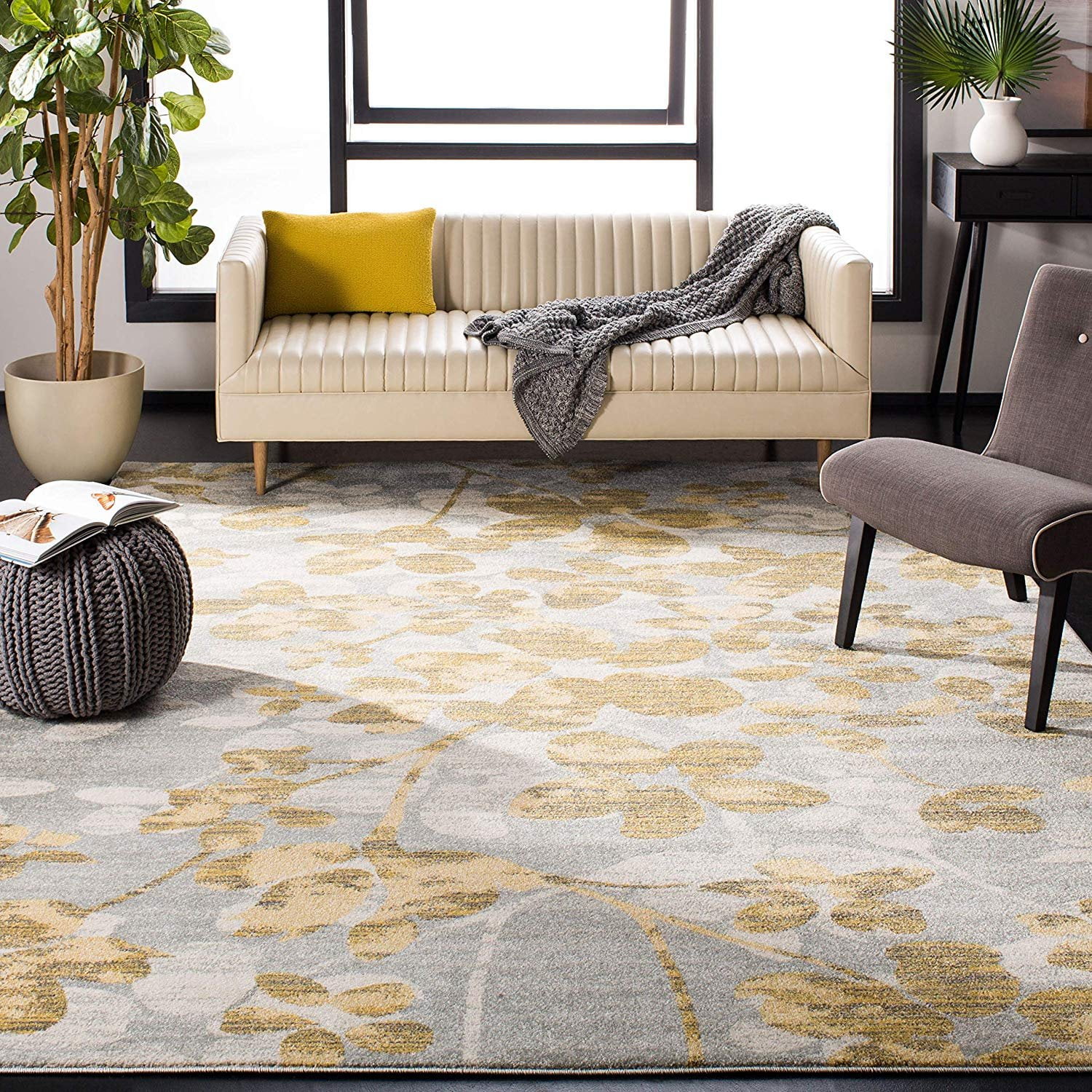 Safavieh Evoke Collection EVK236P Vintage Floral Grey and Gold Area Rug