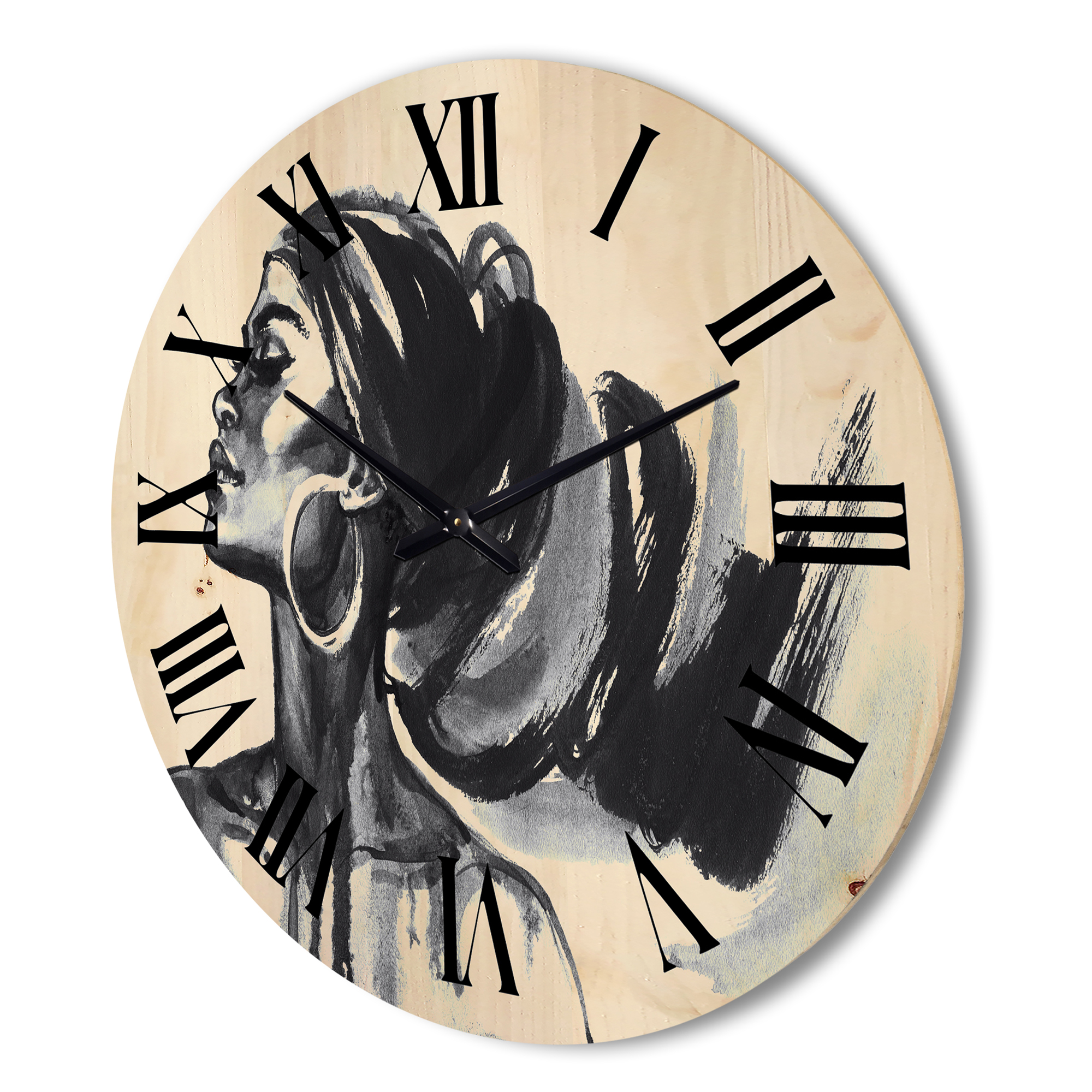 Designart 'Black and White Portrait of African American Woman IV' Modern Wood Wall Clock
