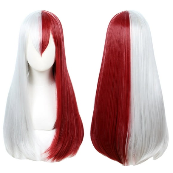 Half Red and Sliver Wig Halloween Costume Cosplay Wig (Long wig)