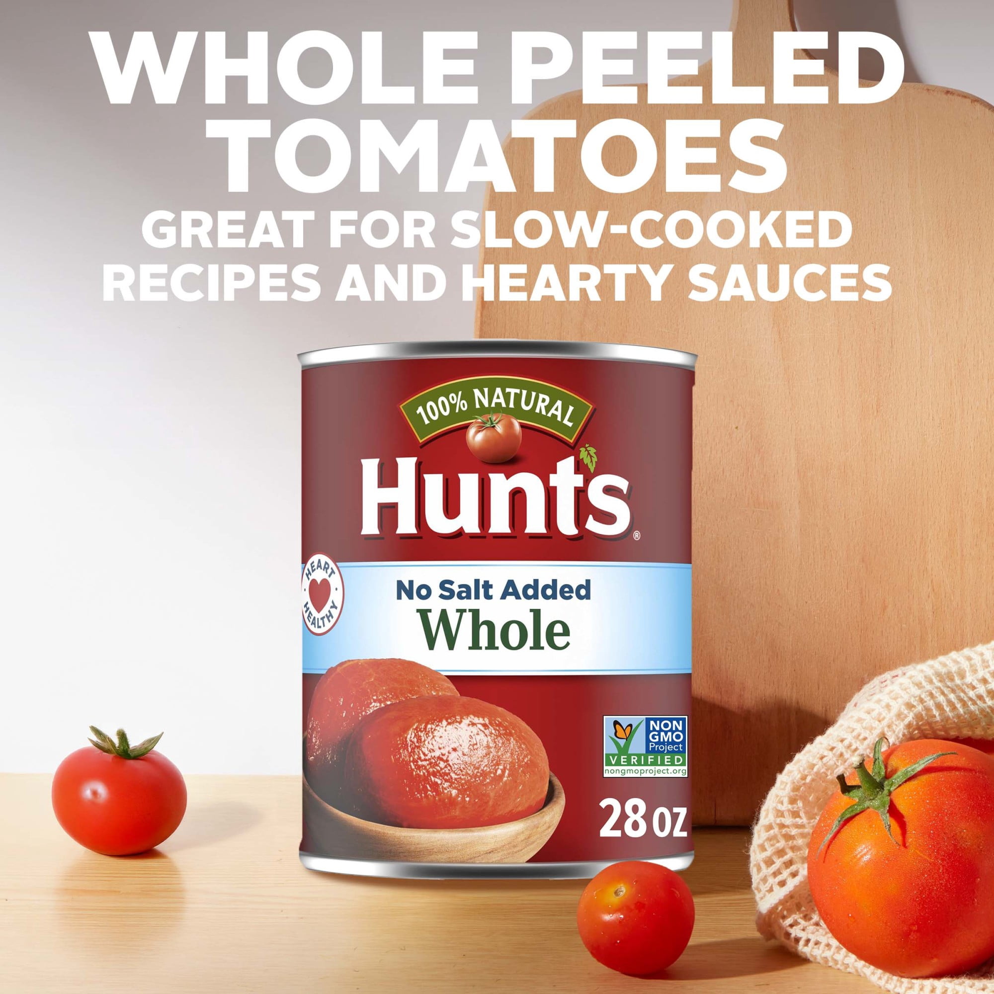 (4 pack) Hunt’s No Salt Added Whole Peeled Tomatoes, Perfect for Chili & Soups, 28 oz. Can