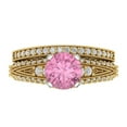 thumbnail image 2 of Clara Pucci 14K Yellow/White Gold 2.095 Simulated Pink Diamond Engraveable Engagement Ring + Wedding Band Set, 2 of 7