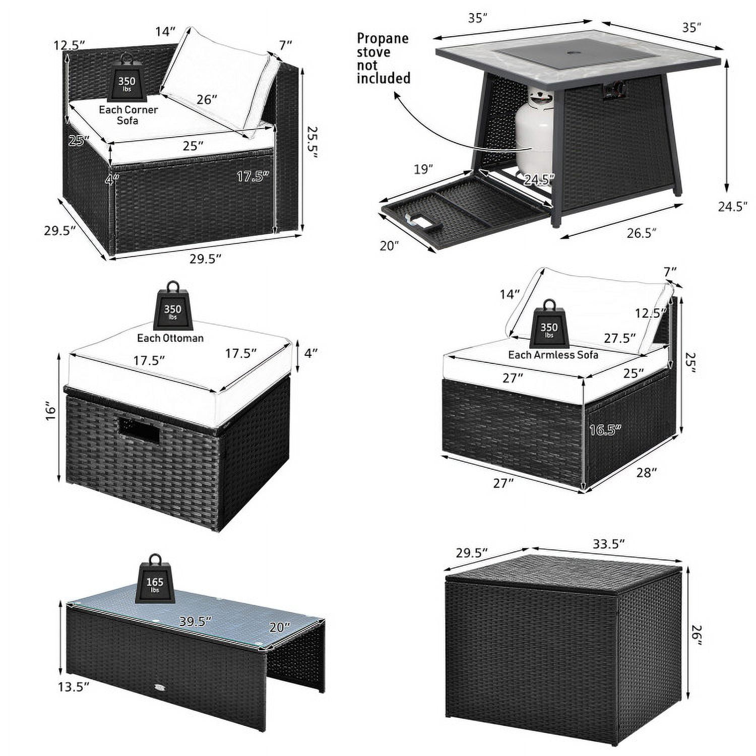 Aimee Lii 9 Pieces Outdoor Wicker Sectional with 35 Inch Gas Fire Pit Table, Outdoor Patio Set, Black Aimee Lii 9 Pieces Outdoor Wicker Sectional with 35 Inch Gas Fire Pit Table, Outdoor Patio Set, Black