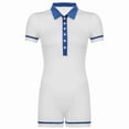 thumbnail image 5 of Wycnly Womens Jumpsuits Fashion Button Down Knitted Ribbed Bodycon Sports Short Jumpsuits Trendy Color Block Lapel Short Sleeve Mini Summer Rompers Blue m, 5 of 7