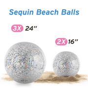 Clear Sports Beach Balls with Rainbow Sequin Glitter & Confetti - Summer Beach Pool Party Toy Volleyball Soccer Game & More 5 pcs