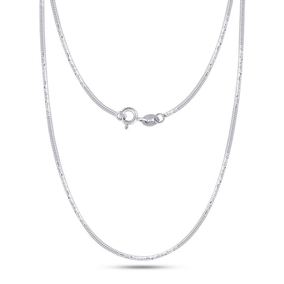 AFFY Snake Chain Necklace for Women and Men Italian Crafted 1mm Chain 16 Inch 14K White Gold Over 925 Sterling Silver with Spring Ring Clasp