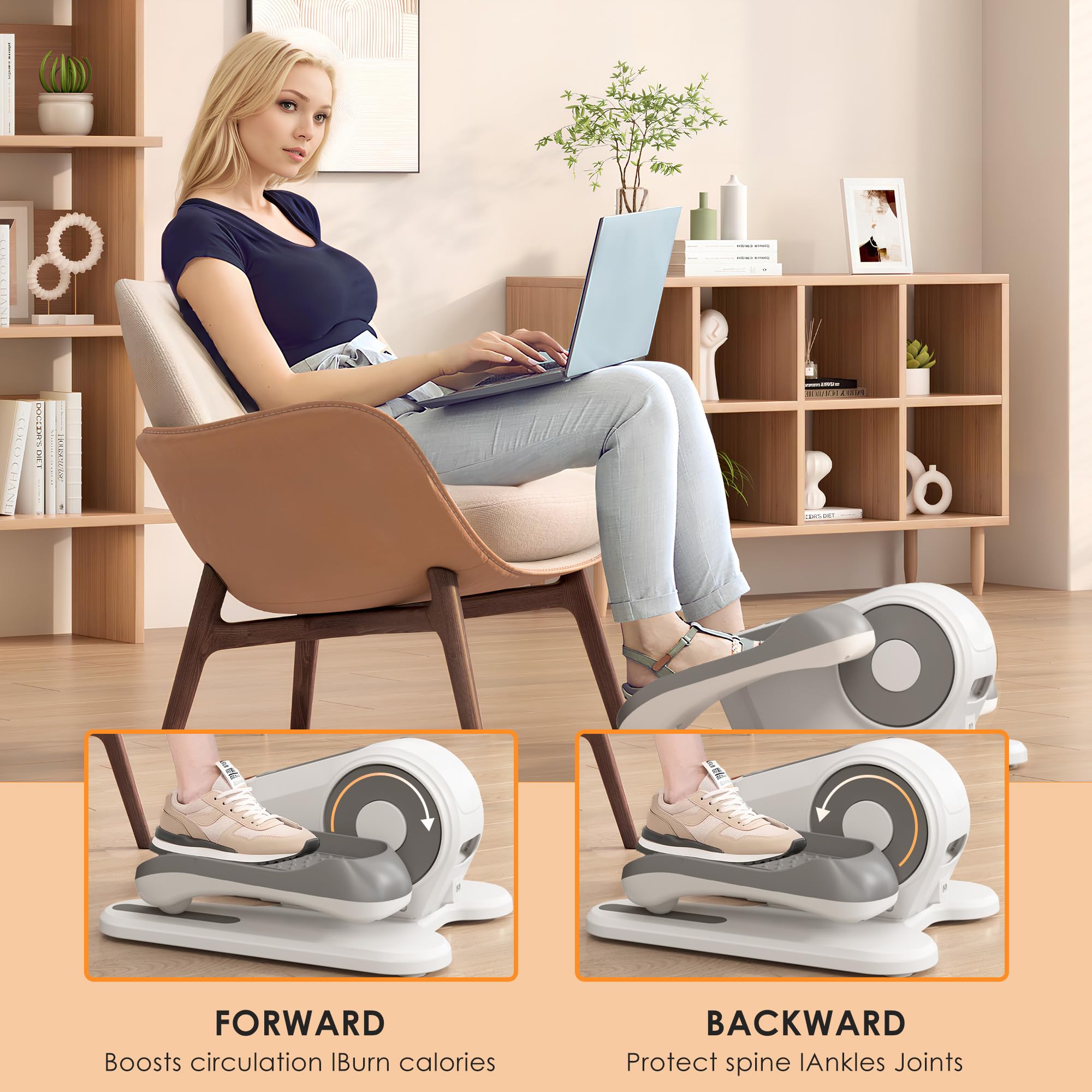 PROHIKER Under Desk Elliptical Machine, Electric Seated Pedal Exerciser Ellipse Leg Exerciser with Remote Control, LCD Display and 12 Adjustable Speeds, Leg Exerciser While Sitting for Seniors, White