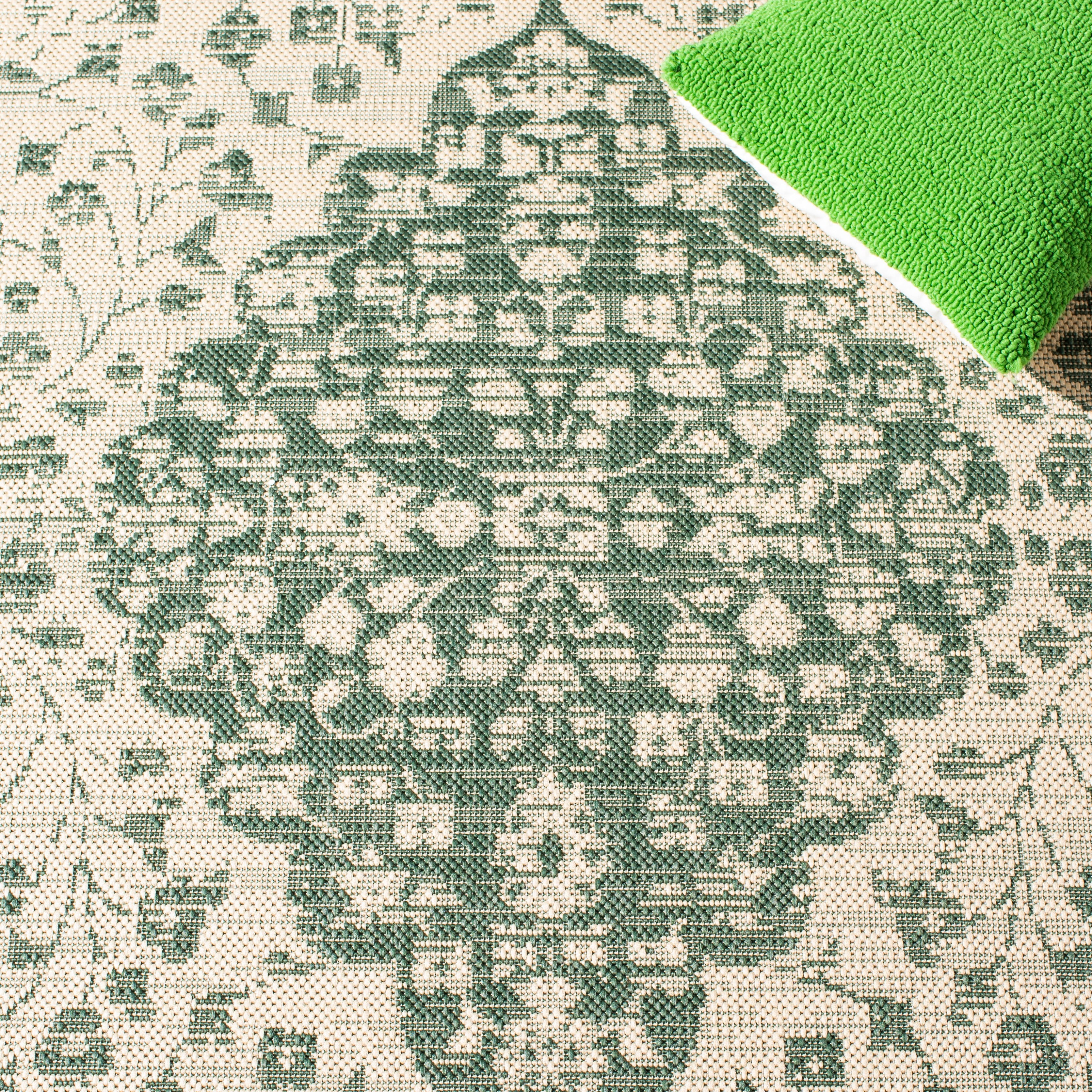 Safavieh Courtyard Layne Medallion Indoor/Outdoor Runner Rug, Beige/Dark Green, 2'3" x 8'