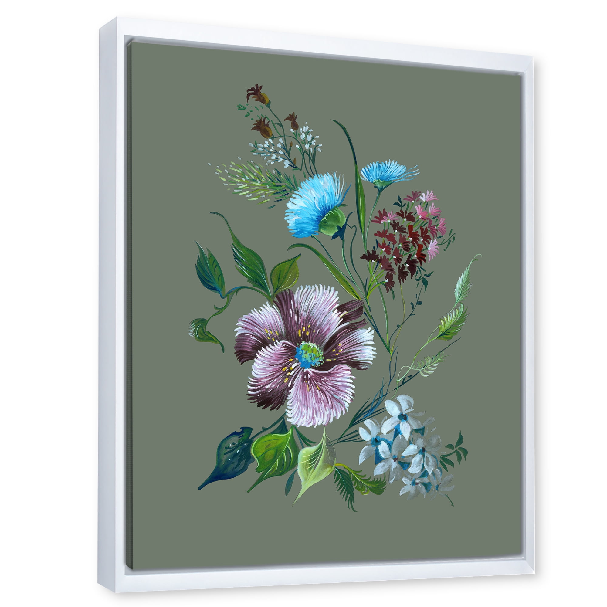 Designart 'Turquoise and Purple Spring Flowers' Traditional Framed Canvas Wall Art Print