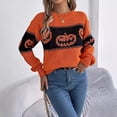 thumbnail image 1 of Chandail Tricoté Visage Citrouille Halloween Automne Hiver Couleur Unie Manches Longues Col Rond, 1 of 5