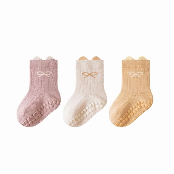 REDARER 3-Pack Baby Walking Socks, Soft Ribbed Non- Grip Socks with 3D Ear Detail for & Toddler,1-3 Years