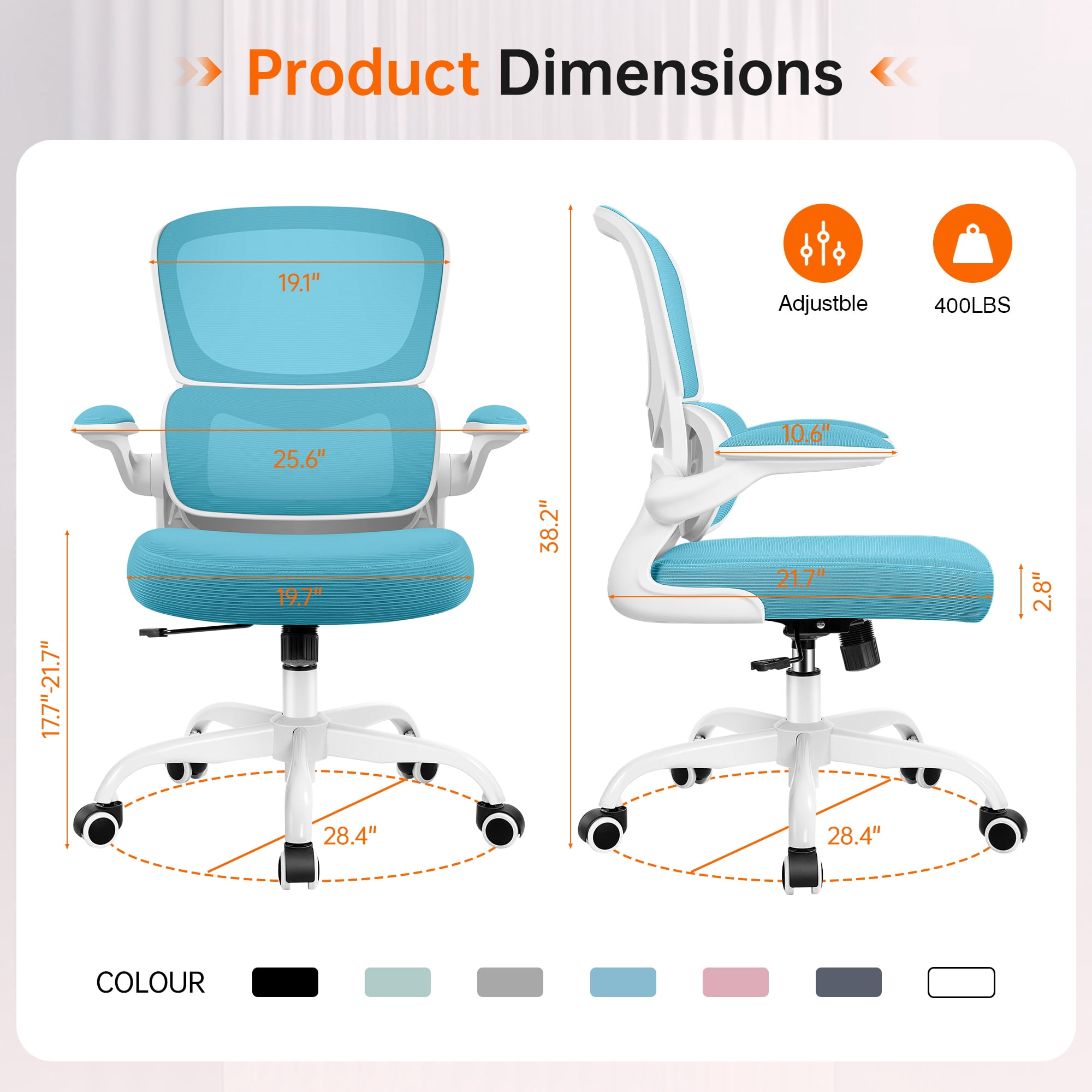 COOLHUT Office Chair, Ergonomic Desk Chair with Lumbar Support and Adjustable Armrests, Breathable Mesh Computer Gaming Chair, Reclining Task Chair for Home Office, Blue
