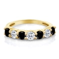 thumbnail image 2 of Gem Stone King 18K Yellow Gold Plated Silver Round Black Diamond White Topaz Anniversary Ring for Women (1.33 Cttw, Gemstone Birthstone, Size 9), 2 of 4