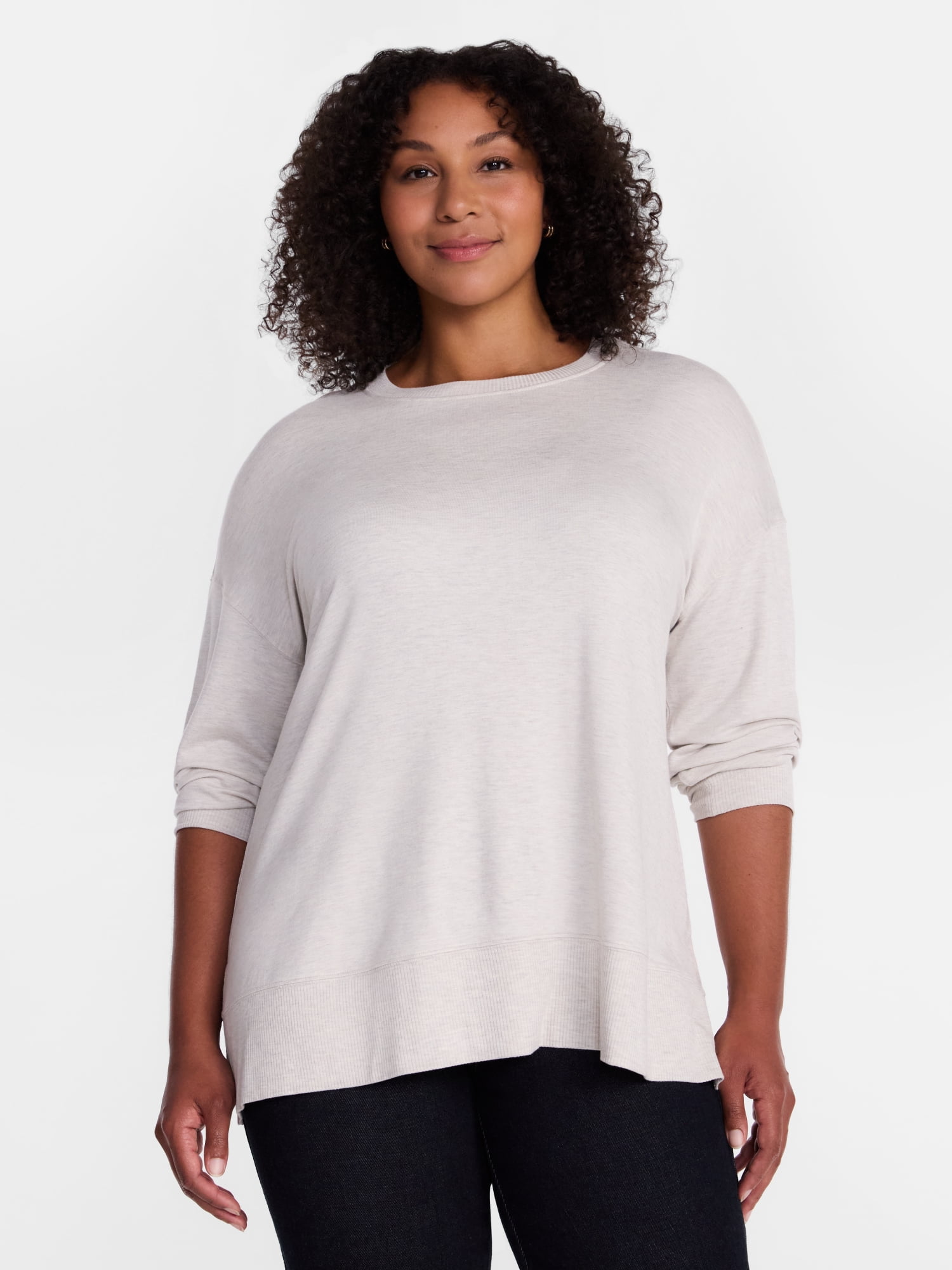 Time and Tru Women's and Women's Plus French Terry Tunic Sweatshirt, Sizes XS-XXXL