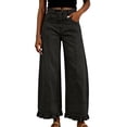 thumbnail image 5 of Dvprdro Womens High Waist Patchwork Flare Jeans Ruffle Hem Denim Pants with Button Detail Casual Streetwear, 5 of 7