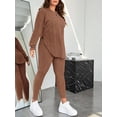 thumbnail image 5 of Plus Size Women 2 Piece Outfit, Ribbed Knit Hooded Long Sleeve Top and High Waist Leggings Set, 5 of 5